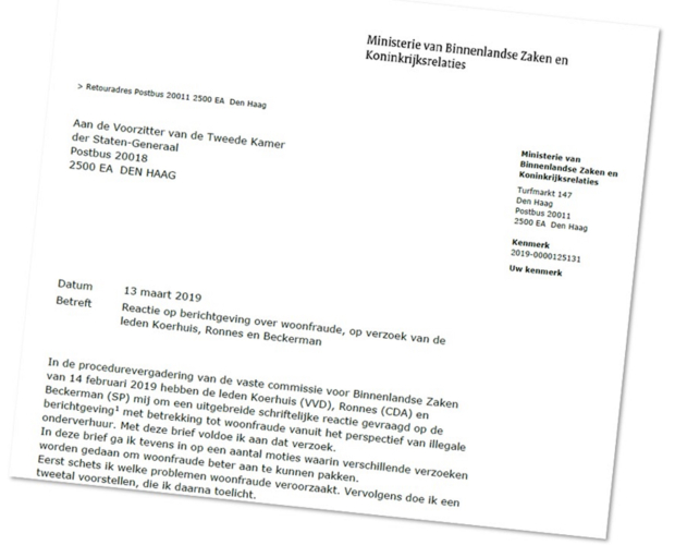 Stukje tekst uit brief van Ministerie van BZK over woonfraude